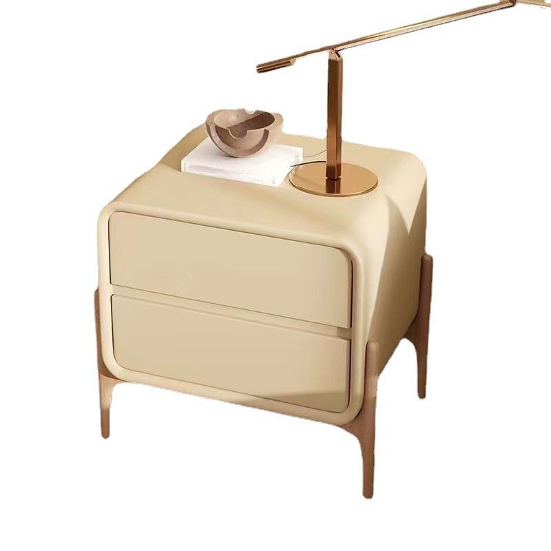 Contemporary Night Table Faux Leather Bedside Cabinet with 2 Drawers