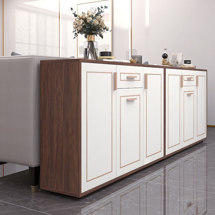 White Engineered Wood Sideboard Modern Adjustable Shelving Credenza with Drawer
