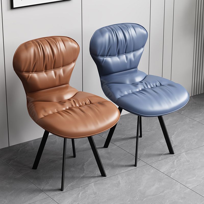 Black Steel Legs Dining Chairs Modern Armless Chair with Faux Leather Upholstered
