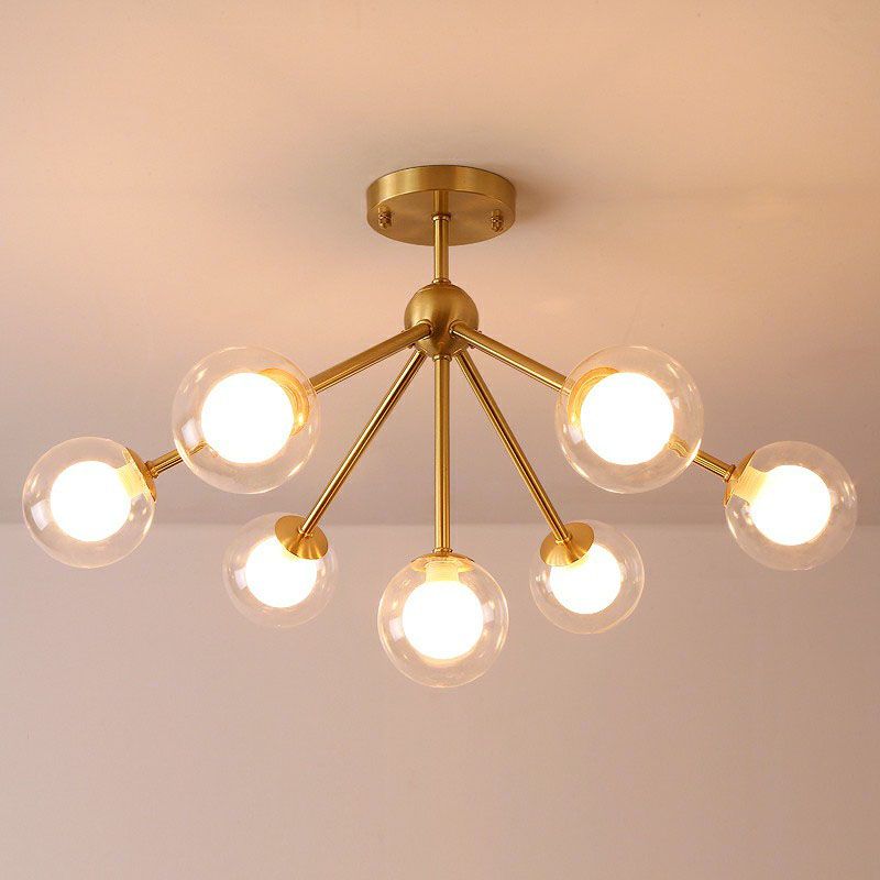 Minimalismus -Zweig Kronleuchter Metall Esszimmer Deckenleuchte mit zwei Kugelglasschatten in Gold