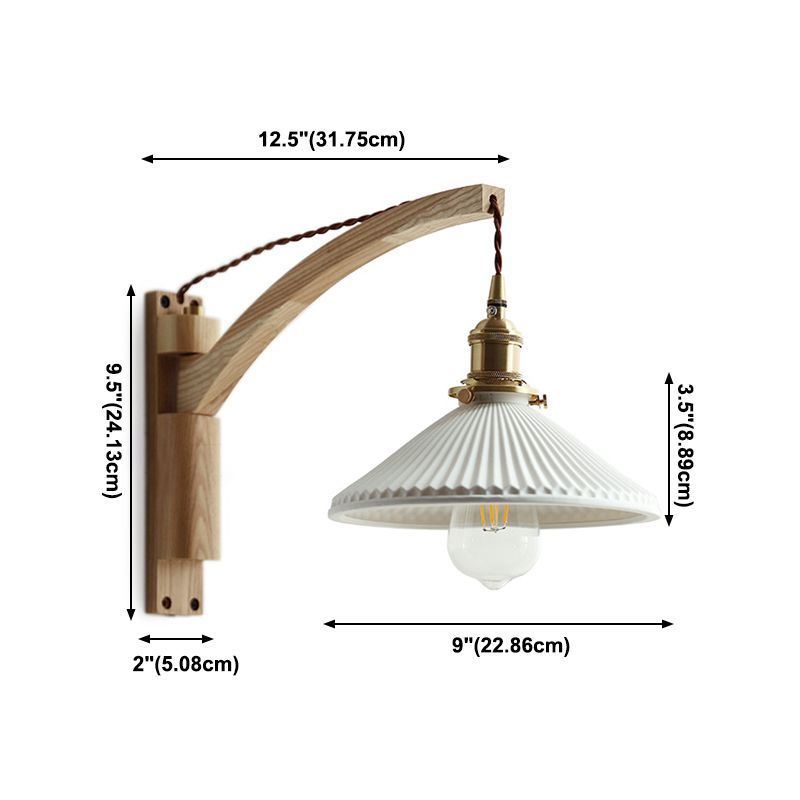 Wood Flared Wall Lighting Contemporary Style 1 Light Wall Light Fixture in White