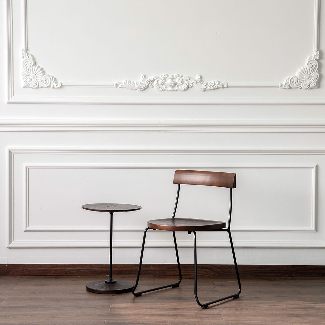 Modern Backrest Armless Wood Chair with Metal Legs for Dining Room
