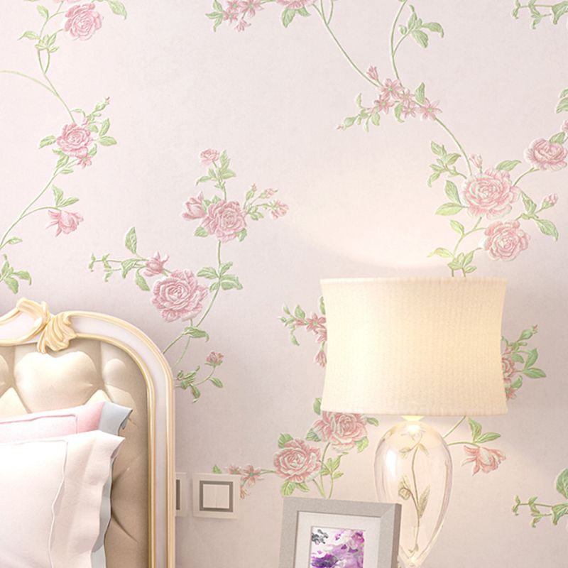 Girly Roses and Dense Flower Patterns Stain-Resistant Non-Pasted Wallpaper, 31'L x 21"W
