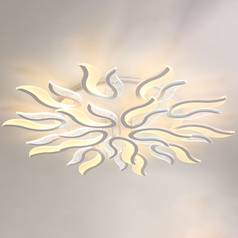 Creative Modern Flame Flower Ceiling Fixture Acrylic Bedroom LED Semi Flush Mounted Lamp in Warm/White Light, 31.5"/39"/49" Wide