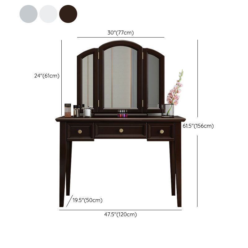 Traditional Solid Wood Vanity Makeup Table Set 3-Drawer Dressing Table
