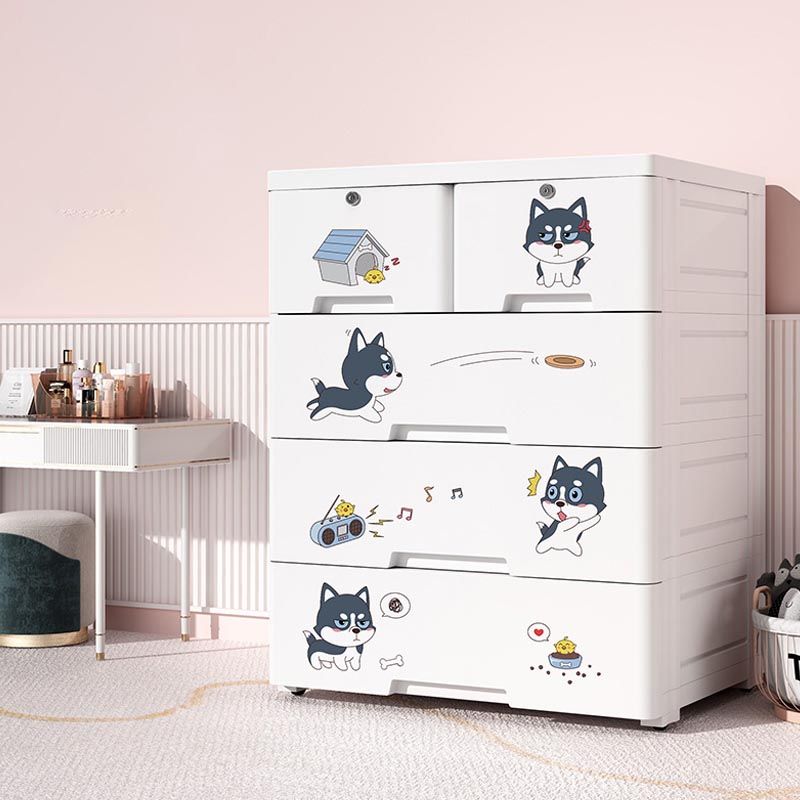 Contemporary Style Non-Hanging Armoire White Colour Plastic Wardrobe Closet