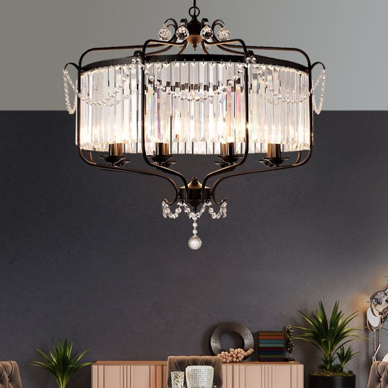 Clear K9 Crystal Chandelier Vintage Black Round Dining Room Hanging Light Fixture