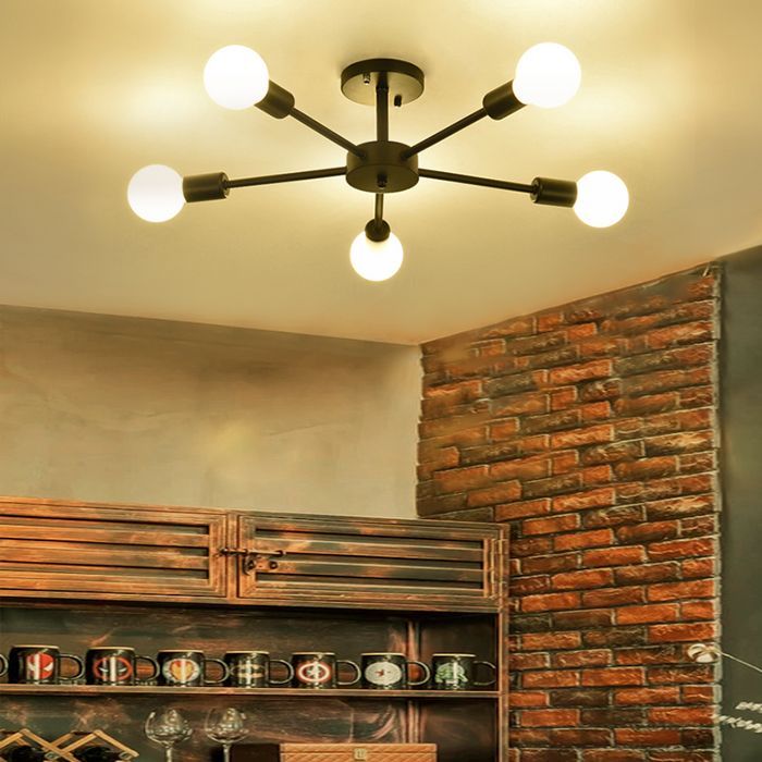 Nordic Metal Sputnik Ceiling Flush Mount Light 5/10 Lights White/Black Bedroom Semi Flush Ceiling Light