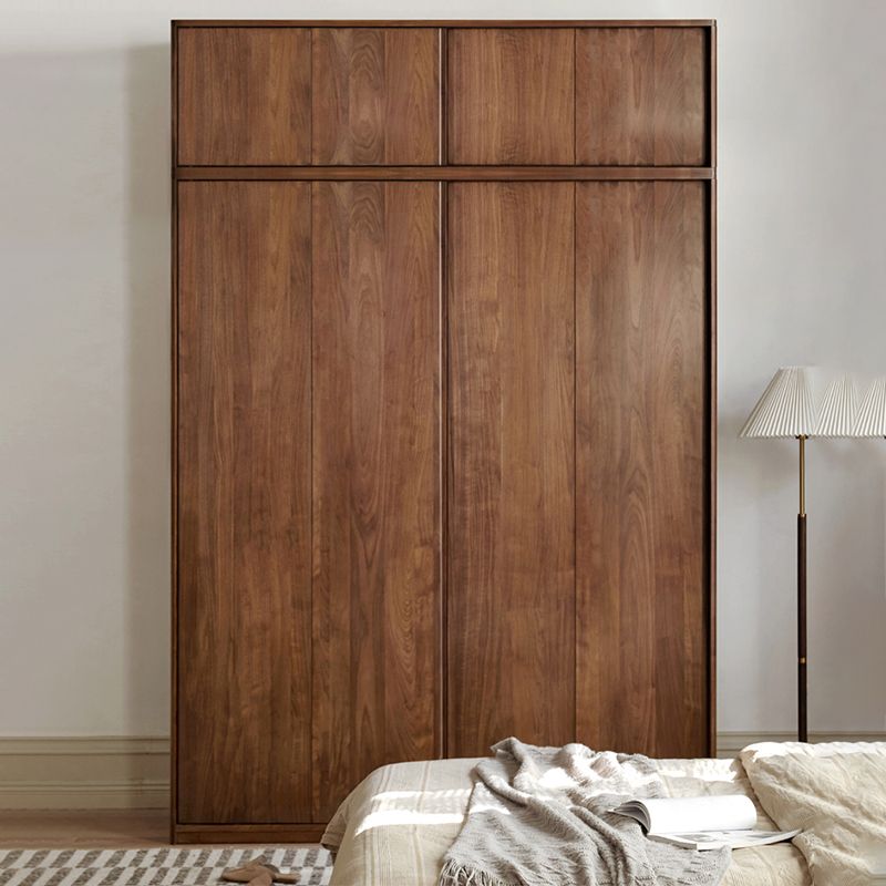 Walnut Solid Wood Wardrobe Freestanding Wardrobe with Sliding Doors