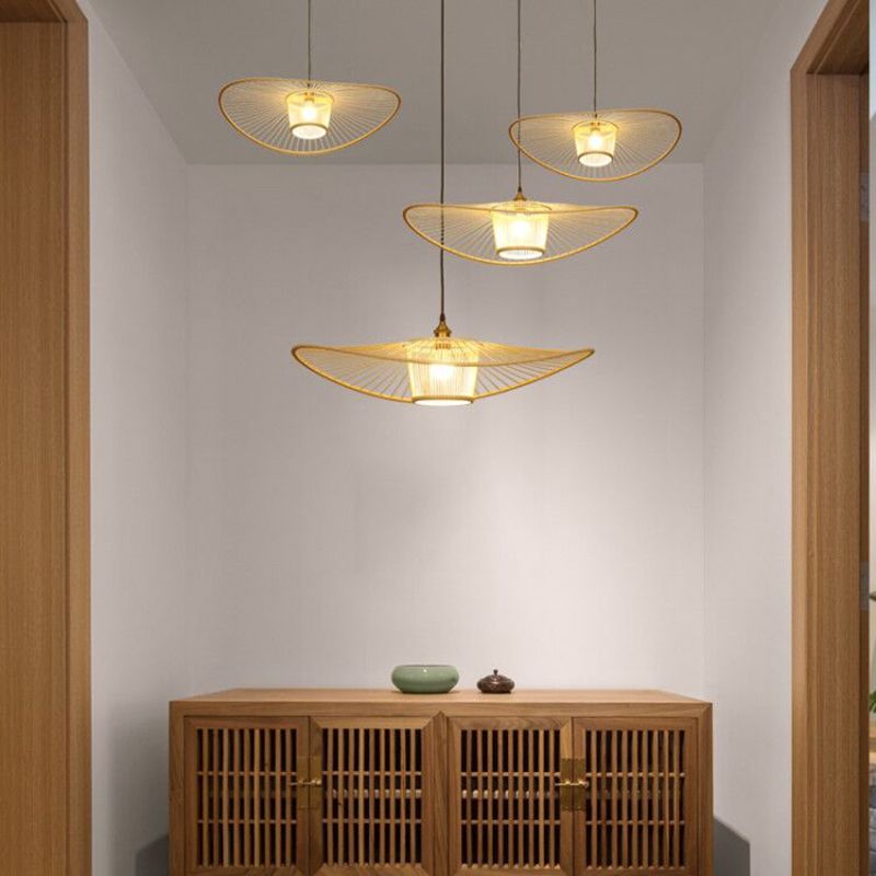 Handcrafted Pendant Light Contemporary Bamboo Single-Bulb Wood Suspension Lighting Fixture