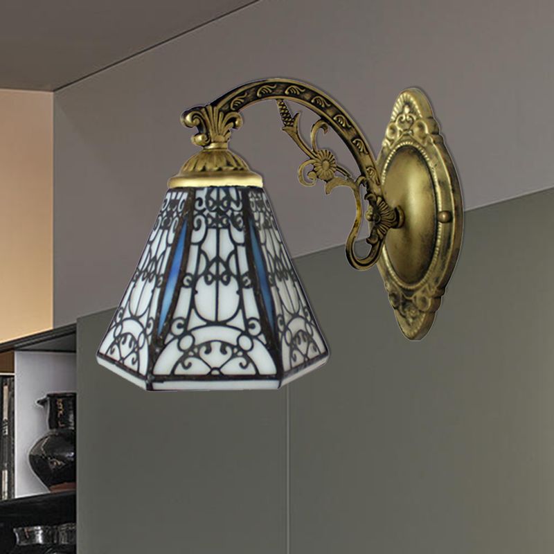 Rustic Geometric Wall Lamp with Fence Design White and Black Glass 1 Light Wall Mount Light