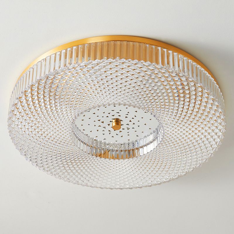 Circular Bedroom Flush Ceiling Light Lattice Crystal Minimalist LED Flush Mount Fixture in Brass