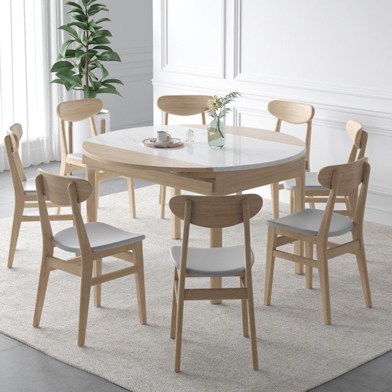 Modern Dining Round Table Stone Table with Wooden Legs for Home