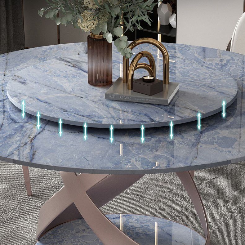 Round Sintered Stone Dining Table Modern Furniture with Pedestal Base in Matte Finish