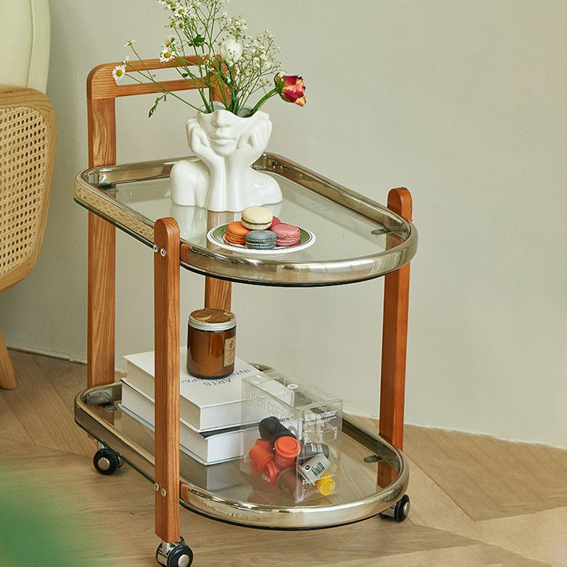 Contemporary Glass Top End Slide Table Geometric 4 Legs Side Table