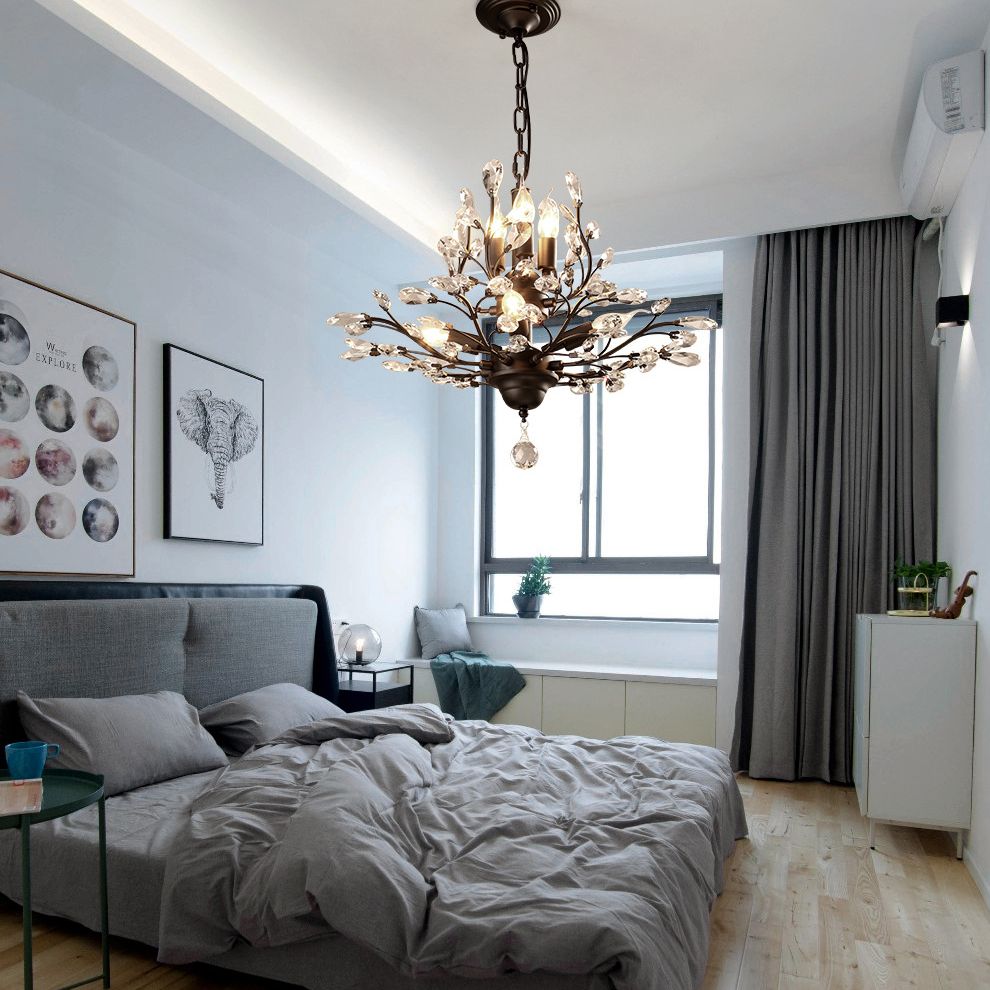 Ramas Sala de estar Hanging Chandelier Cristal de estilo tradicional Luz de lámpara de araña negra