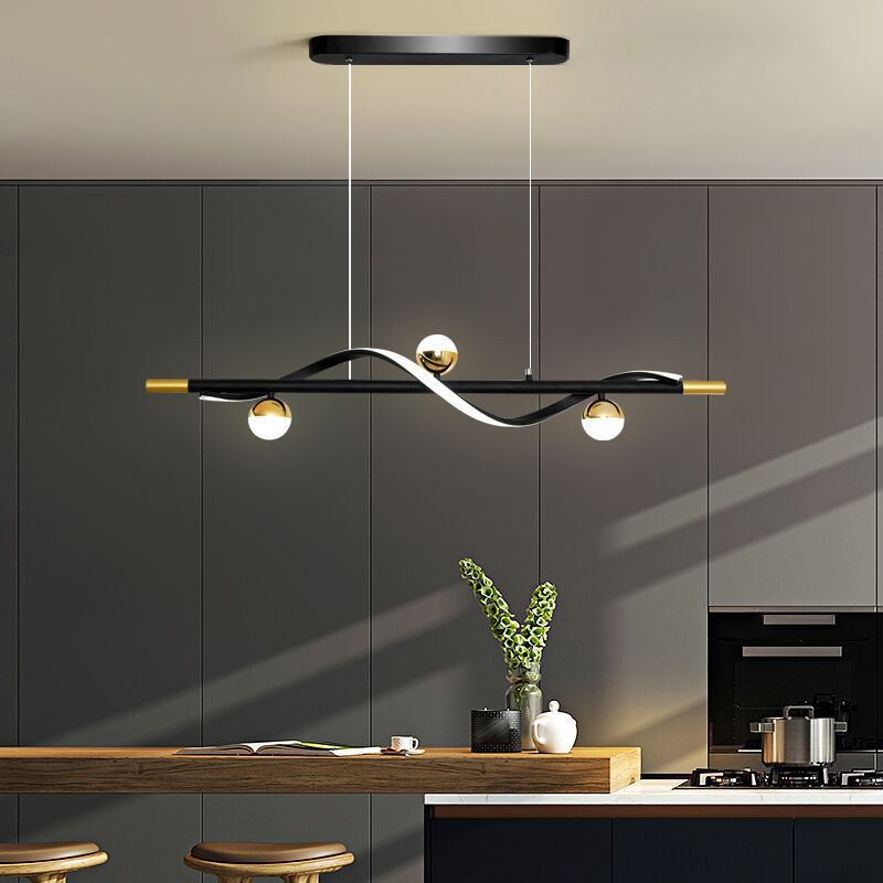 Modern Style Linear Shape Island Lights Glass 3/4 Lights Pendant Light in Black