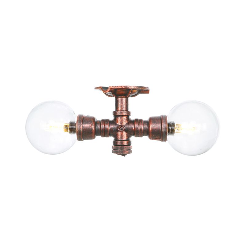 Boule d'éclairage semi-montée en cuivre et verre transparent, 2 lumières, lampe LED antique encastrée