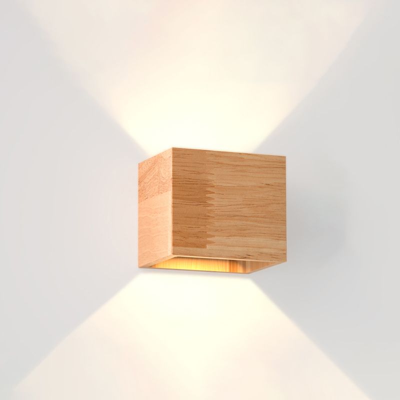Modern Minimalist LED Wall Lamp Wooden Rectangular Wall Light for Bedroom