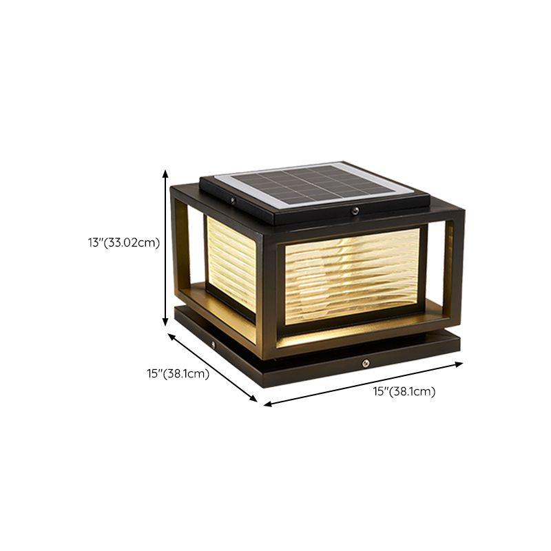 Metal Square Shape Outdoor Light Modern Style 1-Light Solar Pillar Lights in Black
