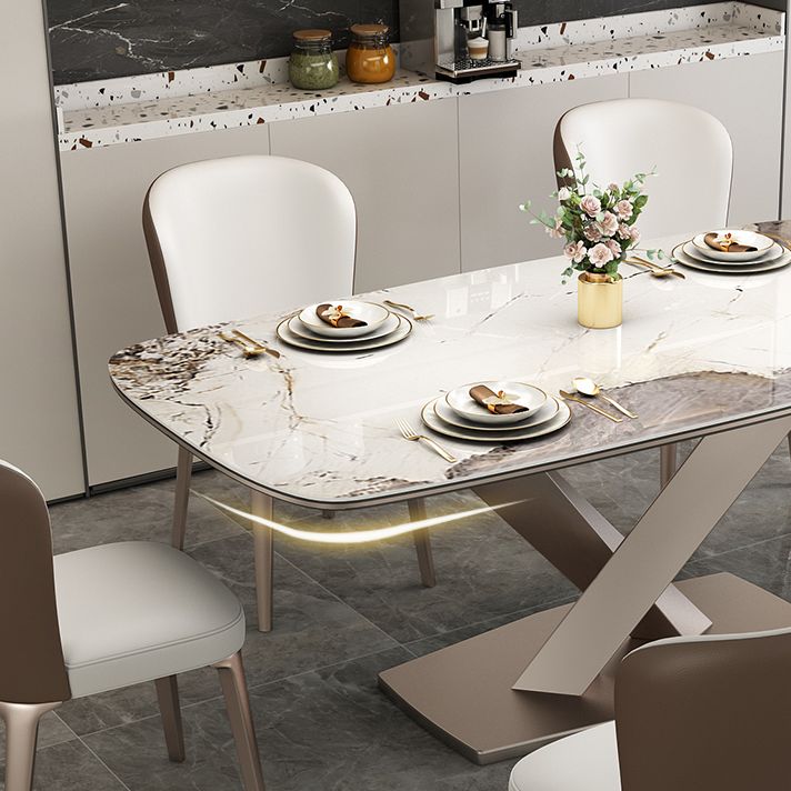 Tavolo da pranzo rettangolare contemporaneo in metallo tavolo da pranzo in pietra sinterizzata con base di piedistallo
