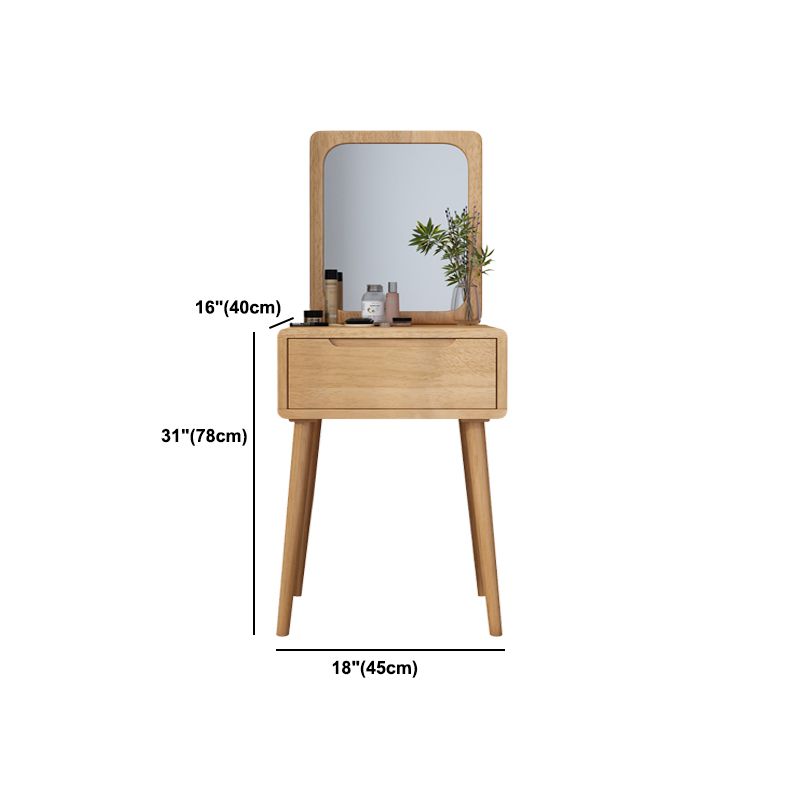 Scandinavian Solid Wood Dresser 1-Drawer Vanity Table with Stool and Mirror