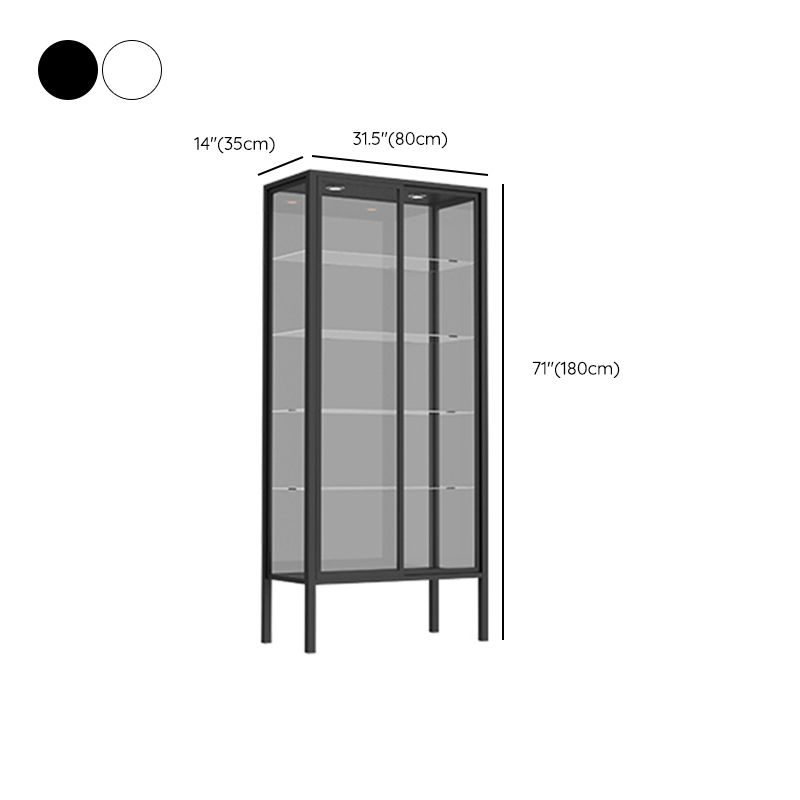 Modern Curio Cabinet Metal Storage Cabinet with Lighting for Dining Room