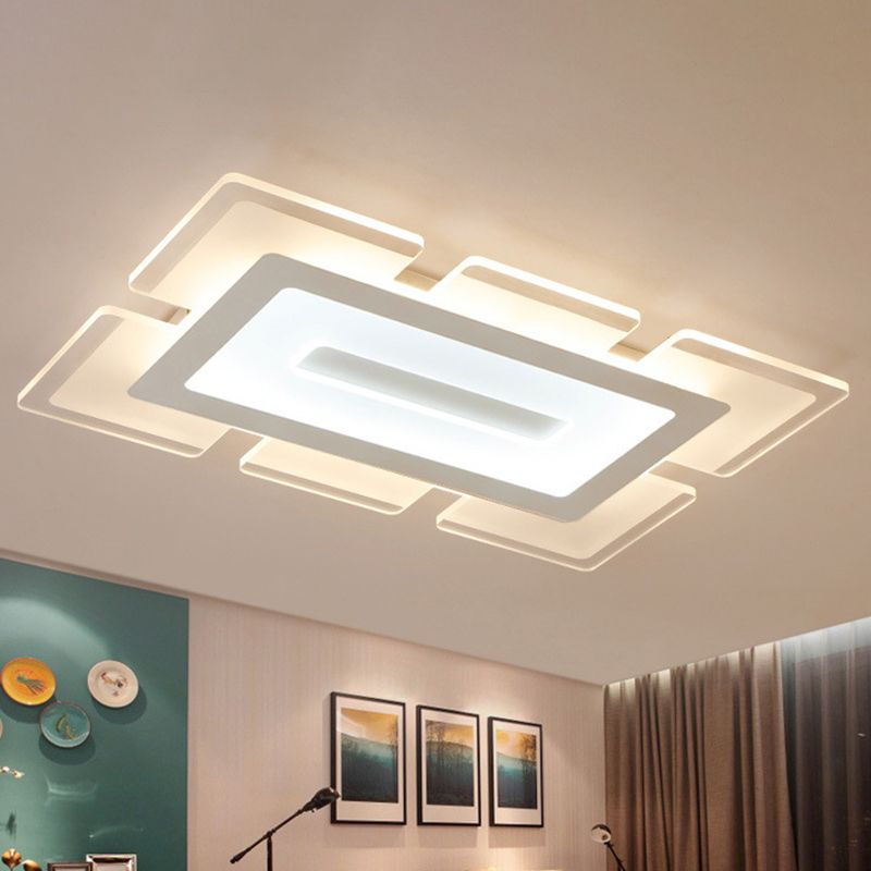 Lámpara de techo rectangular ultrafina acrílica, color blanco moderno, montaje empotrado LED de 23,5"/35,5" de largo en luz blanca/cálida con diseño recortado