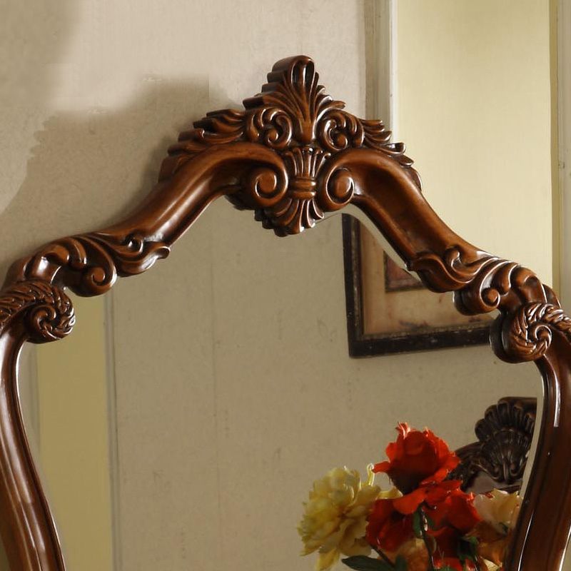 18.89" Wide Brown Vanity Set with Mirror Glass Make-up Vanity with 5 Storage Drawers