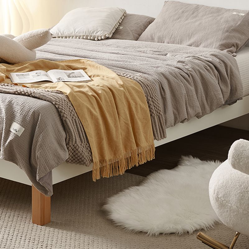 11.02" High Oak Standard Bed with Custom Gold Legs Brown Bed Without Headboard