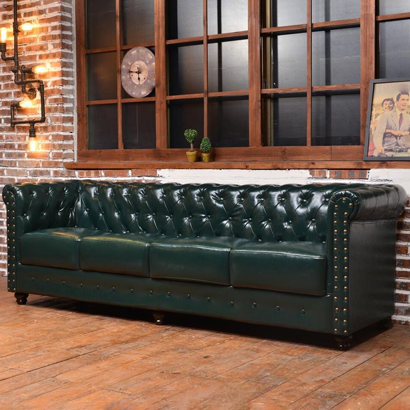 Vintage Leather Chesterfield Sofa 29.53"High Rolled Arm Sofa for Cafe