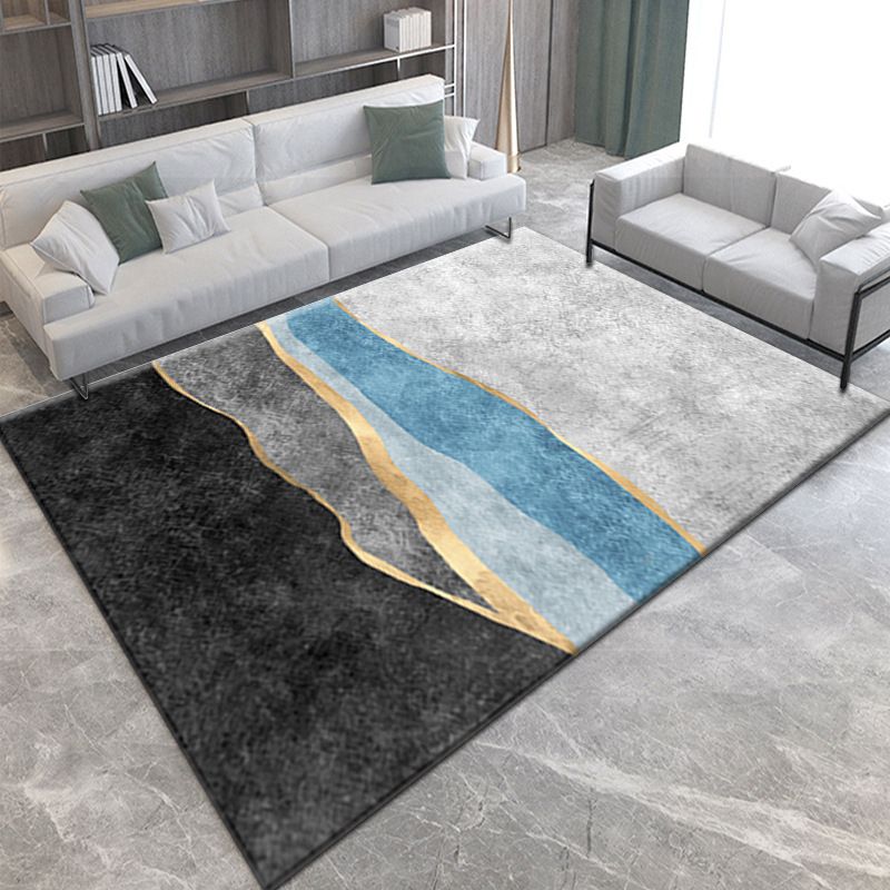 Black Modern Rug Polyester Graphic Rug Stain Resistant Rug for Living Room
