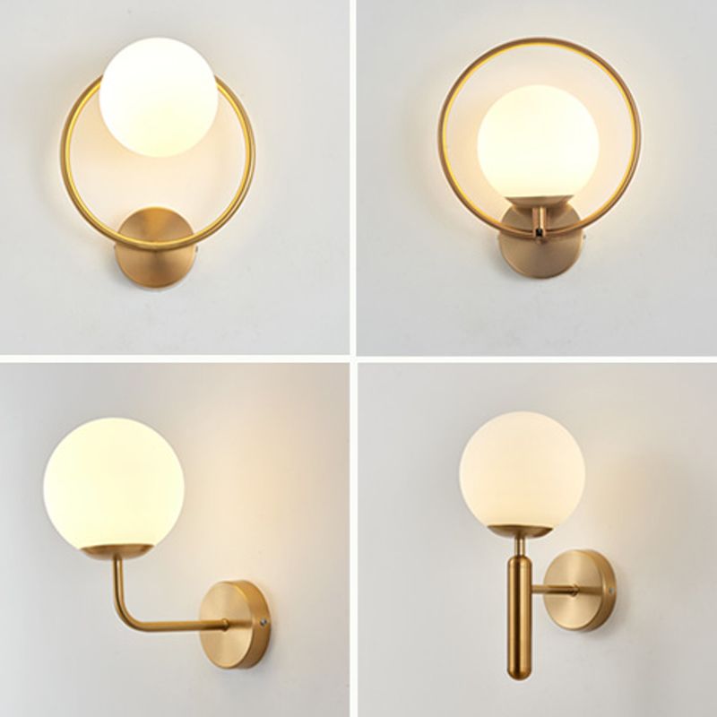Lámpara de lámpara de pared global dorada simplicidad de vidrio blanco de 1 linda lámpara de vidrio