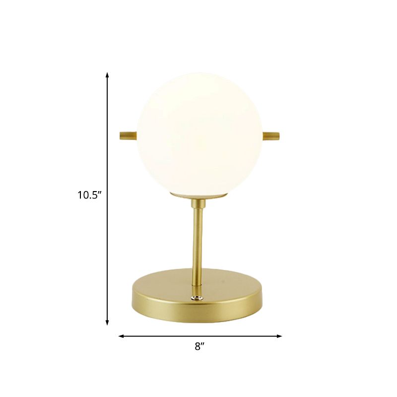 Post-Modern Spherical Night Table Light White Glass 1 Head Bedside Desk Lamp in Gold