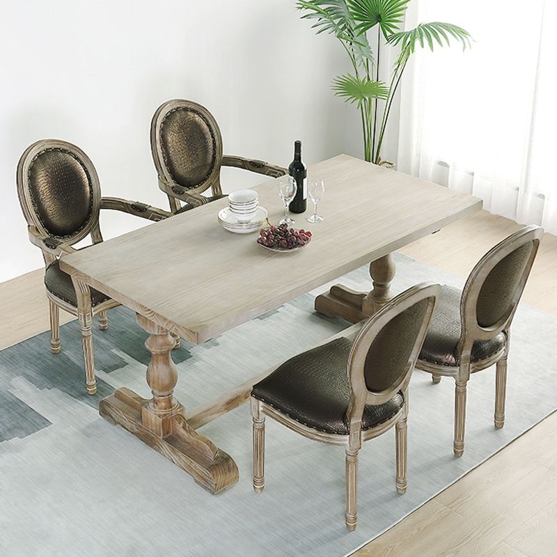 Solid Wood Dining Table Modern Rectangular Table with Trestle Base