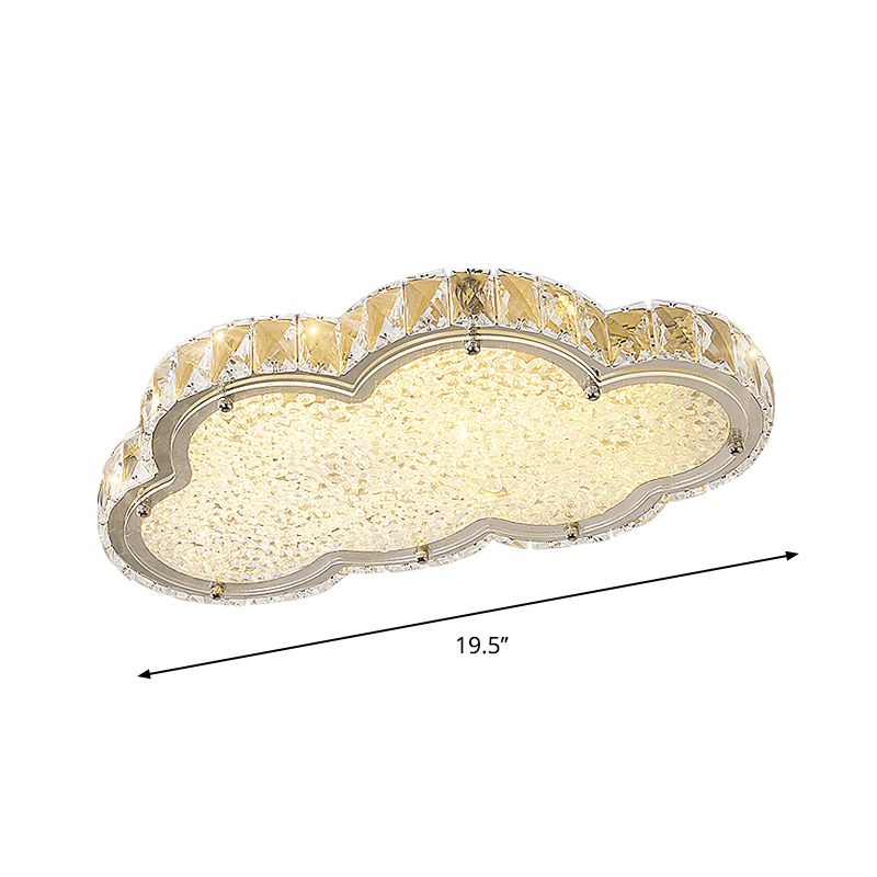 Crystal Block Cloud Ceiling Fixture Modernist 19.5"/25.5" W LED Flush Mount in Stainless-Steel, Warm/White Light