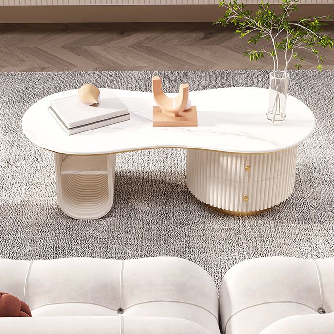 Modern Geometric Coffee Table with Drawer Stone Top Cocktail Table