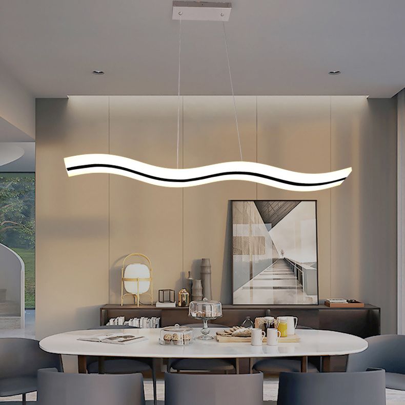 Flow Shaped Hanging Lamp Minimalist Acrylic Dining Room LED Island Light in White