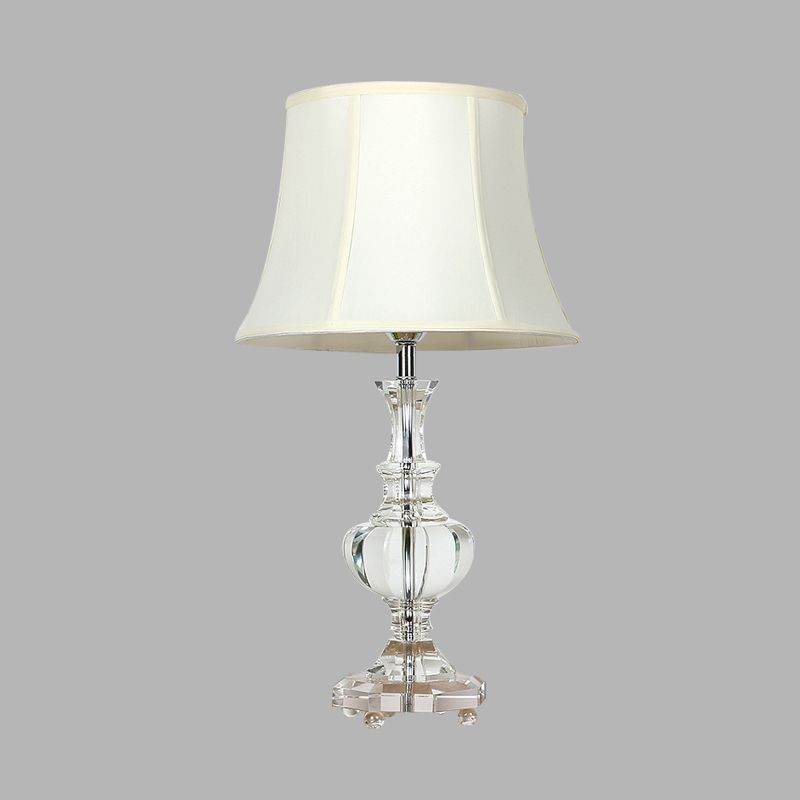 1 Light Night Lodge Lodge White Empire Shade Bedroom Table Light With Crystal Base