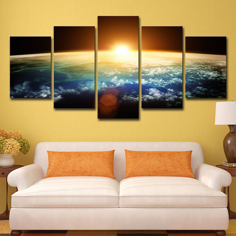 Gold Kids Wall Art Skyline View of Earth Sunrise Scenery Canvas Print for Room