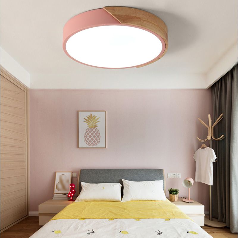 Plafonnier LED de forme ronde de Style macaron Simple et moderne en fer 1 lumière pour le balcon du salon