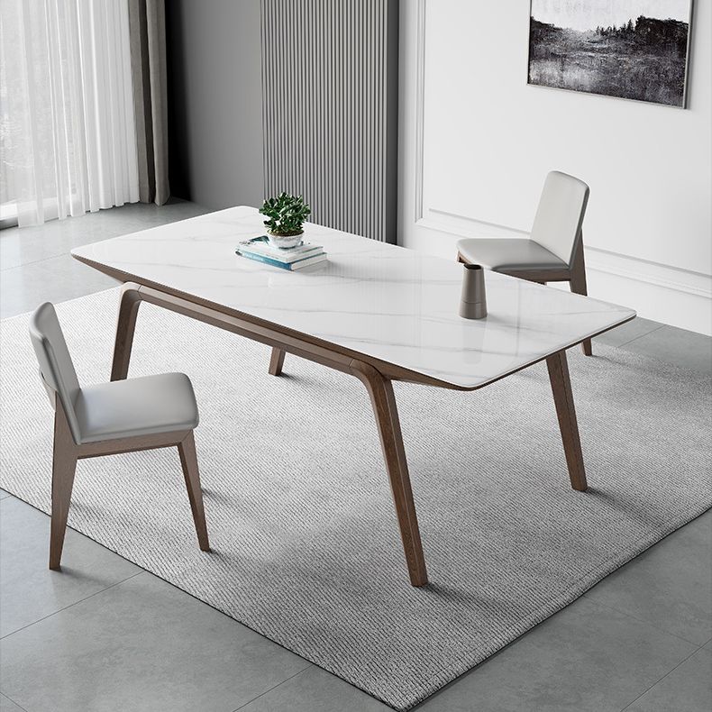 Modern Style Rectangle Table Sintered Stone Table with Wooden Legs for Home Use