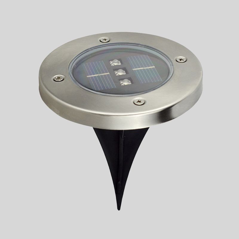 Black Round Solar Ground Lighting Contemporary Metal LED Underground Light for Garden