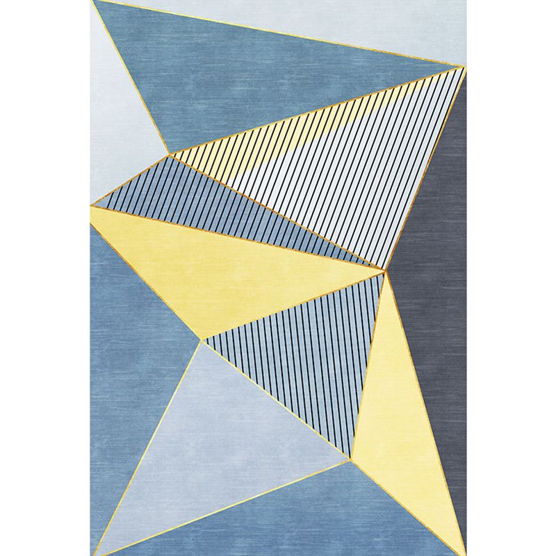 Blue Modernist Rug Polyester Geometric and Striped Pattern Rug Pet Friendly Washable Anti-Slip Backing Carpet for Living Room