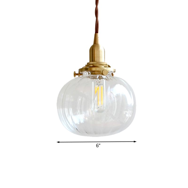 Luz de la suspensión de latón moderna Forma de melón 1 Lámpara colgante de vidrio transparente de la cabeza en la cabeza para el corredor