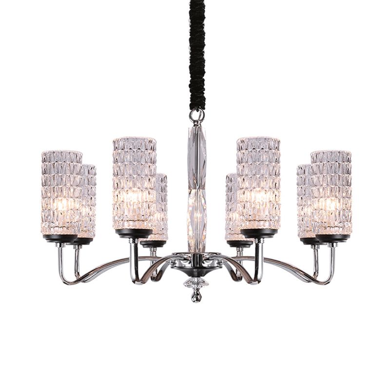 Cilindro de luz colgante de cromo cromado con hoyuelos Cilindro de 8 cabezas Candelero de techo de estilo simple