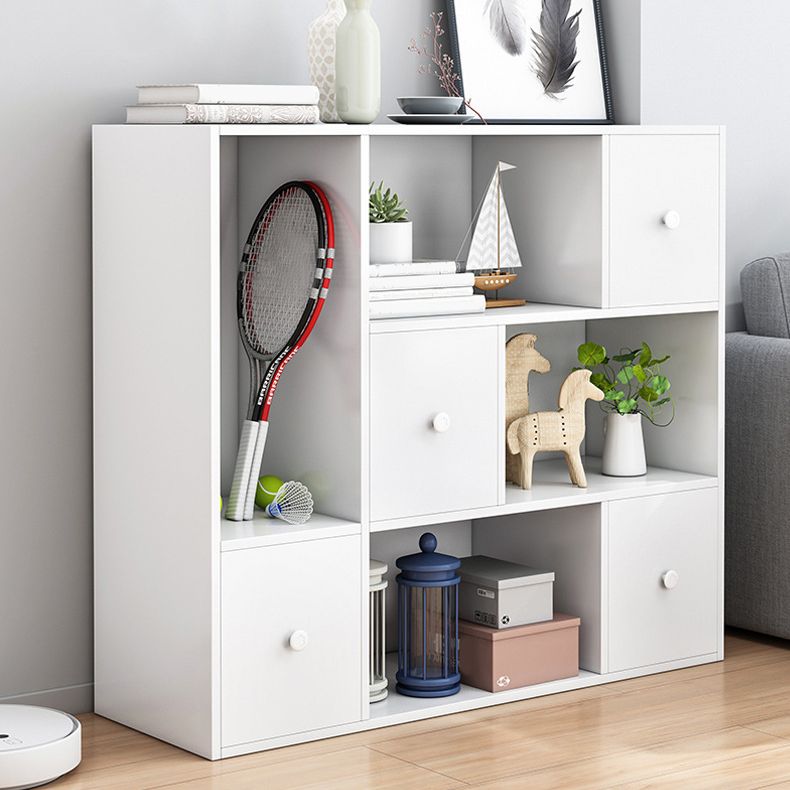 Floor Modern Book Shlef with Doors Closed Back 9.45" W Wooden Shelf for Living Room