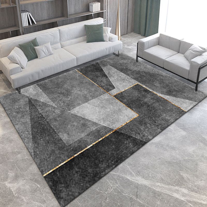 Dark Gray Gorgeous Rug Polyester Graphic Indoor Rug Stain Resistant Rug for Drawing Room
