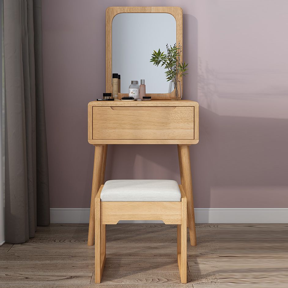 Scandinavian Makeup Vanity Desk Table in White and Brown for Bedroom