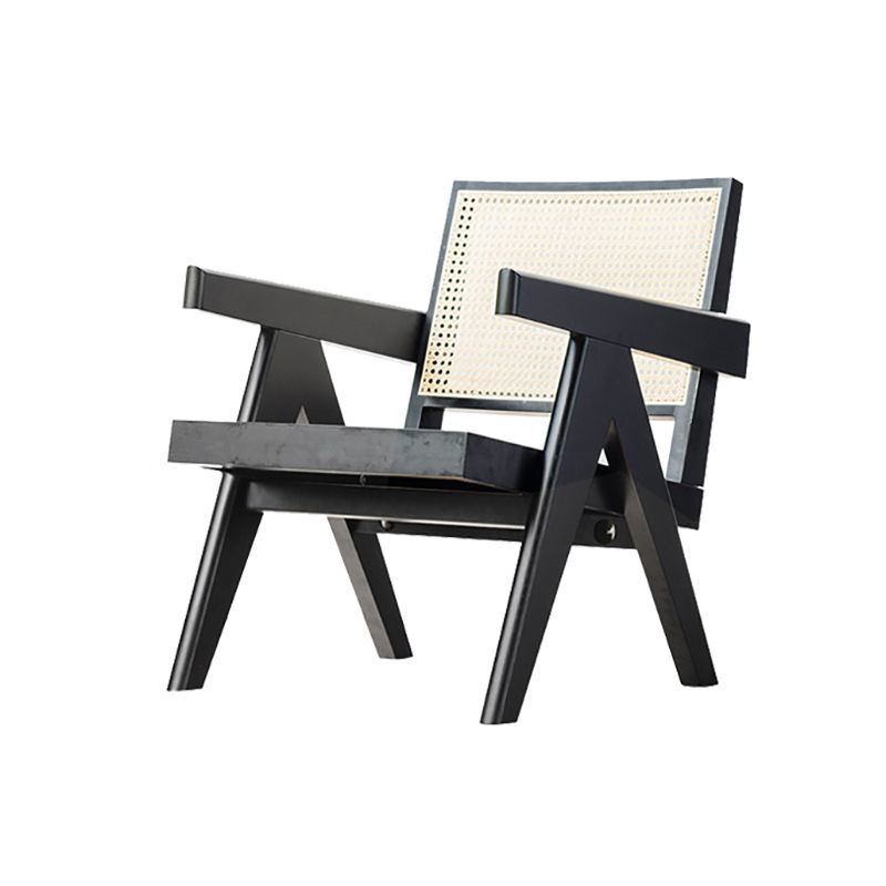 Woven Back Lounge Chair Solid Wood Arms Included Chair with Cushion
